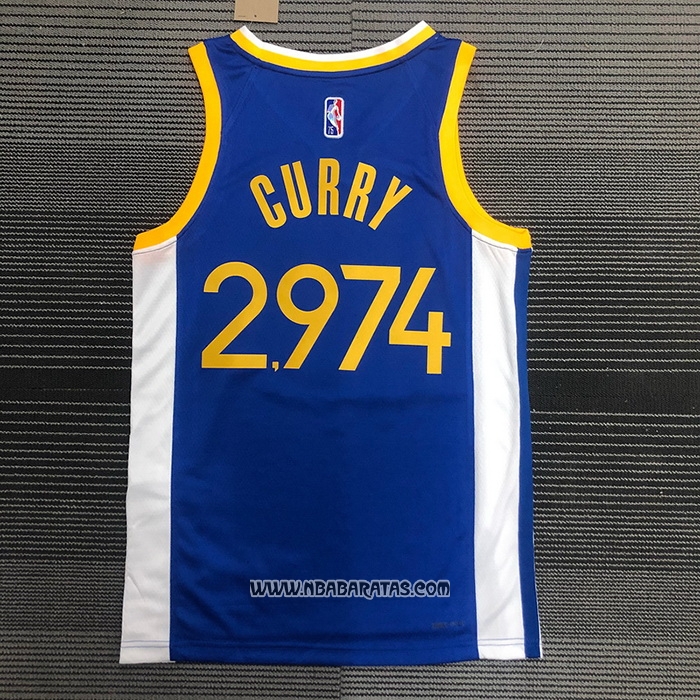 Camiseta Golden State Warriors Stephen Curry 2974th 3 Points Azul